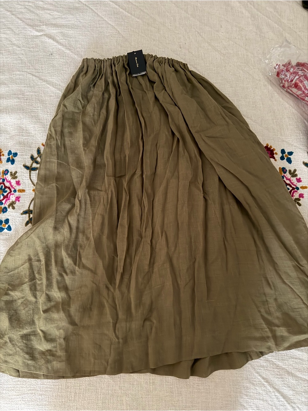 Women's Olive Green Pleated Maxi Skirt